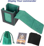 AFIING MTG Deck Box for Commander Display,Card Deck Box Fits 100 Double Sleeved Cards,Magic Commander TCG Card Storage Box with 2 Dividers,Dice Bag and Toploader Black Green