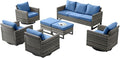 Rilyson Wicker Outdoor Patio Furniture Set - 7 Piece Patio Conversation Set with 4 Swivel Rocker Chairs,2 Rattan Ottoman and 1 Couch for Outside Porch Deck Backyard(Mixed Grey/Blue)