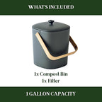 Bamboozle Countertop Compost Bin Kitchen | 1 Gallon | Odorless Composting Bin with Filters | Indoor Compost Bin with Lid | Plant Based Kitchen Composter for Food Scraps & Waste Recycling | Graphite