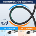 3/8" Pressure Washer Hose 25FT 4800PSI, with M22 14 mm to 3/8 Inch Quick Connect, Kink Resistant Industry Grade Steel Wire Braided Synthetic Rubber Jacket with 2 M22 14mm Adapter Set