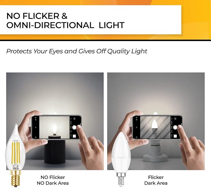Hizashi E12 Candelabra Bulb 60 watt, E12 LED Bulb Dimmable, 5000K Daylight White, 90+ CRI 6W 550LM, CA11 Flame Tip LED Chandelier Light Bulbs Candelabra Base, UL Listed - 24 Pack