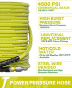 Pressure Washer Hose 100FT 3/8" for Cold and Hot Water 212°F, with Swivel Quick Connect, 4500PSI Kink Resistant Grade Steel Wire Braided, Power Washer Hose With 2pcs M22-14mm Adapter