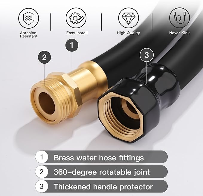 Garden Hose 5/8" x 75ft - Heavy Duty Rubber Water Hose 600 PSI Burst Pressure, No Kink & Durable Flexible Hose for Yard, Car Wash, Pets Black