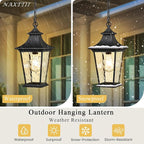 16.4 Inch Black Hanging Porch Lights Outdoor Waterproof Aluminum Outdoor Pendant Light Dusk to Dawn Exterior Hanging Light Fixture for Gazebo E26 Socket