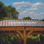 Backyard Discovery Barrington 24' x 12' Cedar Wood Outdoor Gazebo Pavilion with Hardtop Galvanized Steel Hip Roof, Snow Support, Wind Resistance, PowerPort, Shade for Garden, Patio, Deck, Entertaining