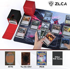 ZLCA Card Deck Box for Trading Cards with 2 Dividers, Card Storage Box Fits 100+ Single Sleeved Cards, PU Leather Card Deck Case Holder for Magic Commander TCG CCG （Black&Red,Emperor Dragon）