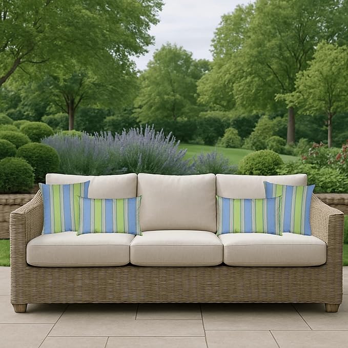 RSH DECOR: Sunbrella Pillow Covers Set of 2 | Covers Only - 20" x 12" | Outdoor Lumbar Pillow Covers Crafted with Sunbrella Performance Fabric | Bravada Limelite