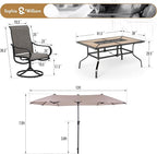 Sophia & William Patio Set with Umbrella Patio Dining Set for 6 with 13ft Rectangle Patio Umbrella Beige, 6 x Patio Chairs Brown, 1 Wood Like Outdoor Dining Table with Umbrella Hole for Lawn Garden