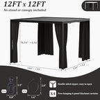 Gazebo Universal Replacement Privacy Curtain,12'×12' Gazebo Outdoor Waterproof Curtains, 4-Panels Sidewall Curtains with Double Zipper for Patio Canopy, Garden and Backyard (Curtain Only)