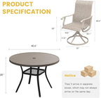 VICLLAX Patio Dining Set for 4, 5 Pieces Outdoor Furniture Includes 40.6" Round Patio Table with Umbrella Hole and 4 Outdoor Swivel Chairs for Lawn Garden, Grey Wood Grain Tabletop