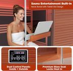 OnxyEdge 2-Person Full Spectrum Sauna with 6.5 * 6.5" Red Light Therapy & 2 Built-in Speakers, Indoor Dry Sauna 1990W/120V with Dual LED Controls for Home & Gym – Canadian Hemlock Spa Room (Wood)