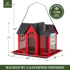 Kingsyard Bird Feeder House for Outside, Metal Mesh Wild Bird Feeder with Triple Feeders for Finch Cardinal Chickadee, Large Capacity, Weatherproof and Durable, Red