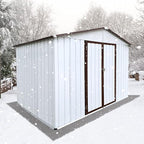 10 x8 FT Metal Outdoor Storage Shed & Double Hinged Large Door - Heavy-Duty Shed with Floor, Lockable & Ventilation - Rainproof Windproof Large Utility Garden Shed for Backyard Patio Lawn - Brown
