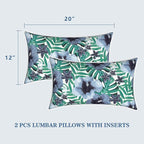LVTXIII Set of 2 Outdoor Lumbar Pillows for Patio Furniture with White Piping, 12"x20" Fade Resistant Patio Lumbar Pillows with Inserts for Home Coach Sofa Use, Blue Salmone Tropical
