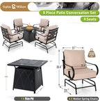 Sophia & William 5 Pieces Outdoor Patio Furniture Set with Gas Fire Pit Table, Patio Conversation Set with 4 Extra Large & High Back Motion Sofa Chairs & 28-Inch Fire Pit