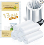 Trash Bags 13+ Gallon Tall-Kitchen - Inwaysin 75 Counts Compostable Garbage Bag Unscented Clear White Bulk Recycled Waste Basket Liners Strong Thick for Bathroom Outdoor Yard Can