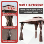 10'x13' Outdoor Patio Canopy Rain-Proof Pop Up Gazebo UV-Resistant Canopy Tent with Double Roof Tops Curtain for Backyard, Patio and Garden, Brown