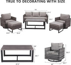 HUMMUH 6 Piece Patio Furniture Set Outdoor Sectional Sofa,High Back Patio Swivel Rocker Chairs with Ottomans Coffee Table for Porch,Garden,Backyard