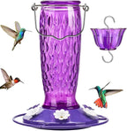 Kingsyard Hummingbird Feeders for Outdoors Hanging, 24 Ounce, Glass Hummingbird Feeder with Ant Moat & 6 Bee Guard Feeding Ports, Leak-Proof, Purple