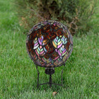 Lily's Home Colorful Mosaic Glass Gazing Ball, Designed with a Stunning Holographic Petal Mosaic Baroque Splendor Pattern to Bring Color to Any Home and Garden, Silver & Purple (10 Inches Dia.)