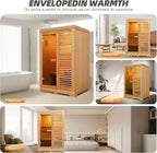 Indoor Traditional Steam Sauna 2 Person, Canadian Hemlock Saunas, 4.5KW Harvia Heater, 220V,Fence Design, Better Sealing, Left Door(0-195℉) (with Door Fence)