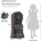 30in Outdoor Water Fountain with LED Lights, Majestic Bronze Lion Sculpture Garden Fountain, 2-Tier Pedestal Waterfalls, Durable Resin Water Feature for Yard, Patio or Porch Decor