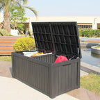 BTEXPERT 150 Gallon Outdoor Storage Container Deck Box with Metal Support Rods for Patio Furniture Garden Tools Cushions Waterproof Lockable UV Resistant Resin