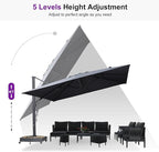 PURPLE LEAF 13 FT Square Patio Umbrella with Base Included Large Cantilever Outdoor Aluminum Offset Umbrella with 360-degree Rotation for Garden Deck Backyard Pool Grey
