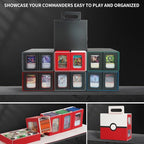 AFIING Commander Deck Box for MTG/EDH, Fits 400+ Double-Sleeved Cards, with Display Window, 4 Removable Deck Cases, Dividers, Dice Tray & Handle, Card Holders for TCG (White Red)