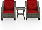 Patio Furniture Set 3 Pieces-Patio Chairs Set of 2 and A Side Table with Thick Cushions and All-Weather PE Wicker for Garden, Patio and Porch, Red