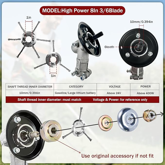 Steel Wire Grass Trimmer Head, Upgrade Bold 2.3 Times Steel Wire Weed Eater Head, for High-Power Lithium-Ion and Gasoline Weed Cutters, with Adapter, Wire Weed Trimmer Head（High Power 8In 6 Blade）