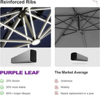 PURPLE LEAF 11ft Solar powered LED Patio Umbrella Outdoor Round Umbrellas Large Cantilever Umbrella with LED lights Windproof Offset Umbrellas Sun Umbrella for Garden Deck Pool Patio, Navy Blue