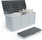 Outvita Foldable 75 Gallon Outdoor Storage Box, Plastic Storage Containers with Lid, Patio Deck Box Furniture for Garden, Pool, Balcony, Yard (Gray Body-Black Lid)