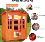Outdoor Sauna 4 Person Infrared Saunas Outdoor Dry Sauna Room Wood Wooden Sauna Canadian Fir Red Cedar Low EMF 2600W/240V with Oxygen Bar, 7 Color Light, Control Panel, Speaker - 62.2" x 46.9" x 81.9"