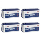 Timeusb 4 Pack 12V 230Ah LiFePO4 Battery, Built-in 150A BMS, Max. 1920W Power Output & 2944Wh Energy Lithium Battery, 15000 Cycles for Your RVs, Solar System, Off-Grid, Camper, etc