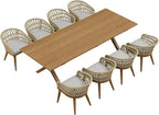 PURPLE LEAF Outdoor Dining Set All-Weather PE Rattan Outdoor Patio Furniture Set with All Aluminum Frame Rectangular Table and Chairs 9 Pieces Set for Lawn Garden Backyard Deck, Teak