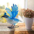 9.5" Blue Jay Garden Decor, Hand-Painted Metal Bird Sculpture, Weatherproof Yard Art for Patio, Farmhouse Spring Gift