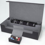 AFIING Mtg Deck Box Holds 5 Display Card Deck Boxes with Mtg Playmat & Dice Box,10 Dividers,1Card supporter, Trading Card Storage Box for Magic Yugioh Sports Cards (Black &Grey)