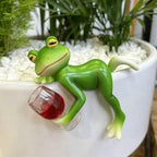 OwMell Frog Statue for Garden, Green Frog Figurine for Outdoor Decor Yard and Garden Decoration Resin Sculpture - Drinking Red Wine