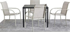 5 Pieces Round Dining Table Set for 4, Patio Dining Set Includes 4 Grey Stackable Patio Chairs and 1 Black Square Table, Patio Furniture Setss with Sling Support for Outside, Garden