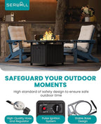 SERWALL 33" Outdoor Fire Pit Table, 50,000 BTU Square Propane Fire Pit Table with Lid, Glass Rock & Glass Wind Guard, HDPE Outdoor Furniture for Patio, Garden, Backyard, Black