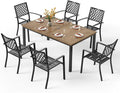 PHI VILLA Patio Dining Set Metal Table and Chairs Furniture 7 Piece, Large with Umbrella Hole 6 Backyard Garden Support 300LBS for Deck, Lawn, Garden, Black, 64'' x 38'' x 29''