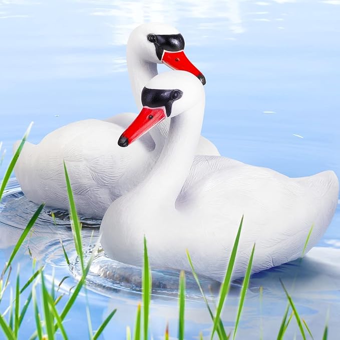 Floating Swan Decoy Pair, for Pond, Lake, & Pool Use, Anchor with Weights or Lawn Decoration, 1 Pair(Single Size 6.29 * 10.23 * 12.99 Inches)