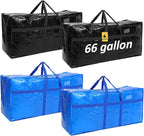 4 Pcs 66 Gallon Large Moving Bags with Zipper and Handles Foldable Storage Duffle Bags Heavy Duty Extra Large Totes for College Dorm Travel Clothes Blankets Bedding Moving (Black, Blue)