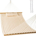 Lazy Daze Hammocks 12FT Quilted Fabric Double Hammock with Spreader Bars and Detachable Pillow, 2 Person Hammock for Outdoor Outside Patio Garden Yard Pool Beach (Linen)