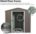 6x5 FT Outdoor Storage Shed, Metal Garden Shed with Frame Floor, Outside Tool Shed with Lockable Sliding Doors, Waterproof Storage Building with Sloped Roof for Backyard, Patio, Lawn, Warm Gray