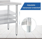 HARDURA Stainless Steel Table Prep Work Table 30 x 36 Inches NSF Heavy Duty Commercial with Undershelf and Backsplash for Food Prep