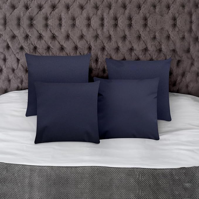 Covers & All Premium Square Throw Pillow Inserts with Covers Set of 4, 12 x 12 Inches Navy Blue, Decorative Cushions for Couch Sofa Home Decor Office Travel UV Resistant Waterproof Soft Cushions