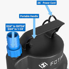Submersible Water Pump 1/2HP Electric Utility Pump, 1860GPH Sump Pump Submersible Thermoplastic for Swimming Pool Garden Pond Basement Draining with 25ft Long Power Cord