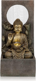 Ferrisland Buddha Waterfall Fountain Indoor & Outdoor, Freestanding Relaxing Water Fountain, Asian Zen Fengshui Patio Garden Backyard Decking Home Decor, Gift Ideas (Gold, 27.6" H)